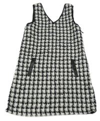 Bílo-černé zlaté vlněné třpytivé šaty Tu