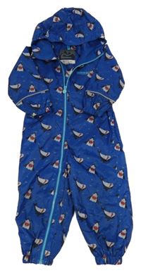 Modrá šusťáková jarní funkční kombinéza se žraloky a kapucí Regatta