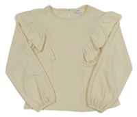 Smetanová žebrovaná halenka s volánky Zara