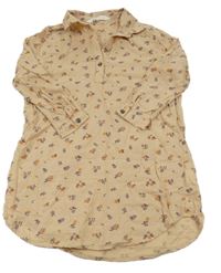 Béžové kvetované košeľové šaty H&M