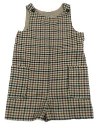 Béžovo-šedo-okrové kostkované vlněné laclové kraťasy Tu