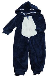 Tmavomodro-biela plyšová kombinéza s kapucí - žralok Shein