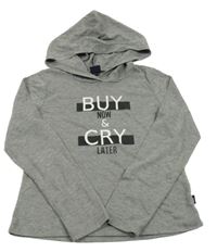 Sivá crop mikina s nápismi a kapucňou