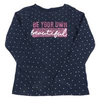 Tmavomodré puntíkaté triko s nápisem Primark