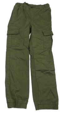 Khaki plátenné cargo cuff nohavice Vertbaudet