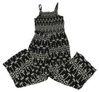 Čierno-biely nohavicový ľanový overal s palmami Primark