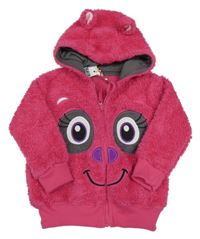 Ružová chlpatá prepínaci mikina s ňufáčikom  a kapucňou Kiki&Koko