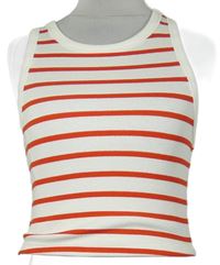 Dámsky bielo-červený pruhovaný rebrovaný crop top H&M