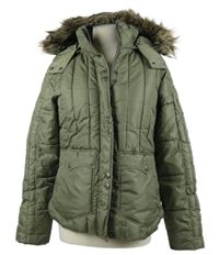 Dámská khaki šusťáková zimní bunda s kapucí 