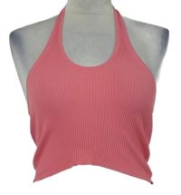 Dámsky ružový rebrovaný crop top Bershka
