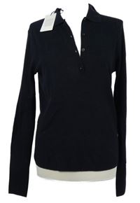 Nové - Dámský tmavomodrý žebrovaný kašmírový svetr s límečkem 