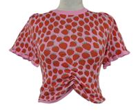 Dámské světlerůžovo-červené pletené crop tričko s jahodami Savida 