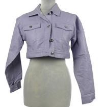 Dámská lila vzorovaná koženková crop bunda PrettyLittle Thing