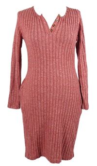 Dámske ružové rebrované pletené šaty
