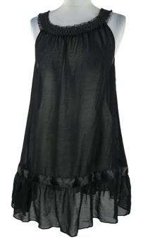 Dámská černá šifonová noční košile s korálky Nuance 