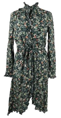 Dámské zeleno-růžovo-žluté květované košilové šaty s páskem Vero Moda 