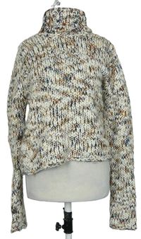 Dámsky bielo-hnedo-modrý melírovaný sveter s rolákom H&M