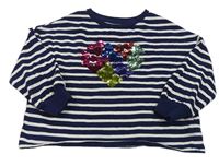 Tmavomodro-bílá pruhovaná oversize mikinotriko s flitrami Next