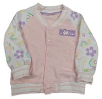 Ružovo-biela baseballová mikina s nášivkou a kvietkami Ergee