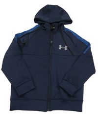 Tmavomodro-modrá sportovní funkční propínací mikina s logem a kapucí Under Armour