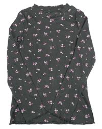 Šedé květinové žebrované triko Y.F.K.