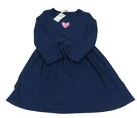 Nové - Tmavomodré žebrované úpletové šaty se srdíčkem Primark