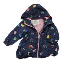 Tmavomodrá šusťáková jarní bunda s deštníky a kapucí M&S