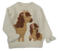 Béžový chlpatý sveter s koňmi