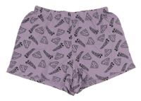 Fialové pyžamové kraťasy  s nápisy