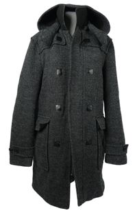 Pánský šedo-černý vlněný zateplený dlouhý kabát Esprit