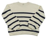 Bílo-tmavomodrý pruhovaný svetr H&M