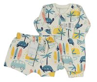 2set - Biely overal s palmami a dodávkami + kraťasy Matalan 50/56