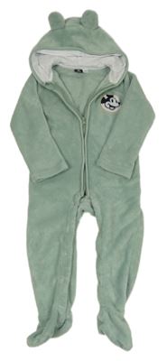 Zelenkavá chlpatá kombinéza s Mickeym a kapucňou Disney