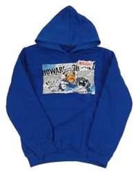 Zafírová mikina s potlačou a kapucňou