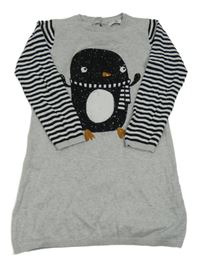 Šedo-pruhované pletené šaty s tučňákem M&S