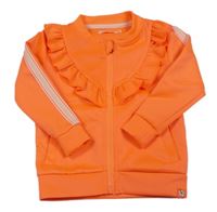 Neónově oranžová prepínaci športová mikina s volánikmi a pruhmi