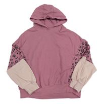 Starorůžová oversize mikina s leopardím vzorem a kapucí Next