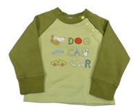 Kaki-svetlozelená mikina s nápise a psem