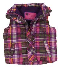 Růžovo-hnědá kostkovaná šusťáková zateplená vesta Topolino