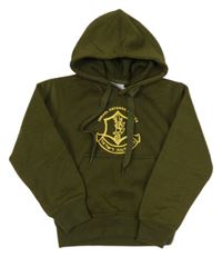 Khaki tepláková mikina s erbem a vreckom a kapucňou