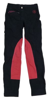 Tmavomodro-ružové jezdecké tregíny s potlačou