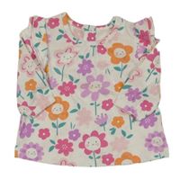 Bílo-barevné květované triko s volánky