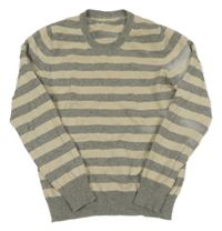 Šedo-smetanový pruhovaný svetr 