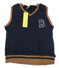 Nové - Tmavomodro-hnedá vesta s písmenem Shein