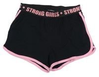 Čierne bavlnené kraťasy s růžovým lemem C&A