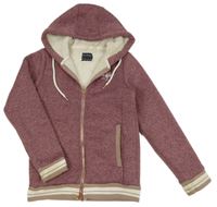 Starorůžová melírovaná pletená propínací zateplená mikina s nápisem a kapucí