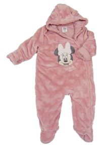 Růžová chlupatá zateplená kombinéza s Minnie a kapucí Disney