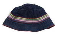 Tmavomodrý rifľový podšitý klobúk s prúžkami