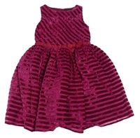Růžové pruhované sametovo/šifonové šaty M&S