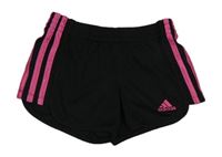 Černé sportovní kraťasy s růžovými pruhy Adidas 